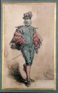 Personagem masculino em traje histórico (lápis, tinta e aquarela sobre papel) de George Sand