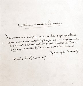 Carta de George Sand (Aurore Dupin, Baronne Dudevant) (1804-1876) a Madame Amalia Ferraris, Paris 19 de março
