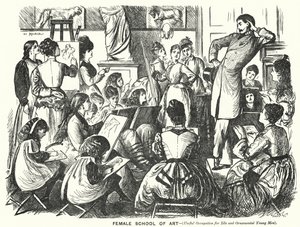 Soco cartoon: Escola de Arte Feminina (Ocupação Útil para Jovens Ornamentais e Ociosos) (gravura)