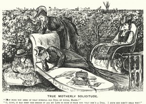 Soco cartoon: Verdadeira Solicitude Maternal (gravura) de George (after) Du Maurier