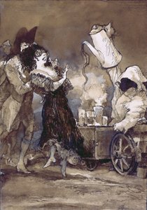 Café con leche caliente (depois de Goya) (guache sobre placa pintada a gesso)