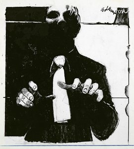 Ilustração para Enfermagem de um Paciente Cego um artigo no Nursing Times, publicado em 30 de outubro de 1975 (tinta em acetato) de George Adamson