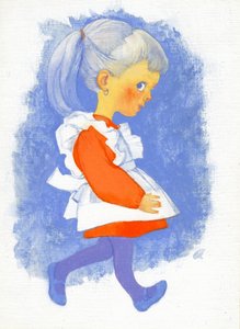Menina com avental, de 1970 (guache em compensado gessoed) de George Adamson