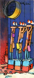 Robins and Spades, 1970 (tinta indiana sobre transparência sobre guache no cartão) de George Adamson