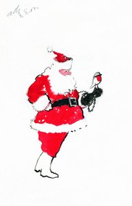 Santa Robin-falconry (tinta indiana, lápis e guache sobre papel)