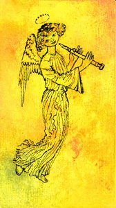 O Anjo Dourado, década de 1970 (tinta indiana sobre transparência sobre o guache no papelão prensado)