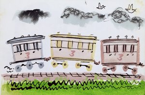 O Trem a Vapor, Parte II, 1952 (nanquim e caneta e papel) de George Adamson