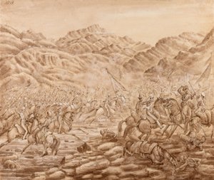 Encargo da Cavalaria da Guarda traseira na Batalha de Tezeen de George Alfred Croly