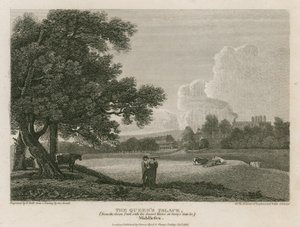 Buckingham House, o Palácio da Rainha, do Green Park, com a Casa da Guarda no Portão da História, etc. de George Arnald