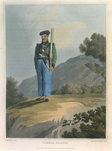 Gorkah Soldier, de Journal of a Route Across India and Through Egypt, gravado por R. Havell and Son, pub. por John Murray, 1819 de George Augustus Fitzclarence