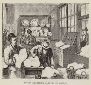 Compradores, examinando, amostras, de, algodão de George Augustus Sala
