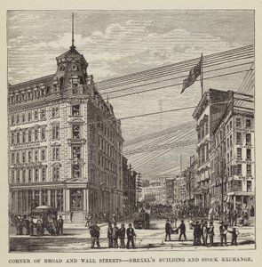 Canto das ruas Broad e Wall, Edifício Drexels e Bolsa de Valores de George Augustus Sala