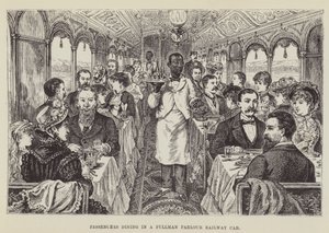 Passageiros jantando em um vagão de trem Pullman Parlor de George Augustus Sala