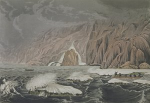 Expedição dobrando Cape Barrow, 25 de julho de 1821, da narrativa de uma viagem às margens do Mar Polar nos anos 1819-22 por Sir John Franklin (1786-1847) gravada por Edward Finden (1791-1857) pu