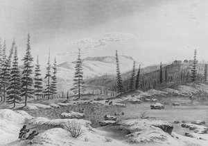 Hunters perseguir caribu em Fort Enterprize em Franklins expedição, 1821