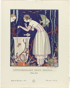 Gazette du Bon Ton, 1914 - N.º 5, Pl. 44: O peixinho deslumbrante (...) / Vestido de Verão (título sobre o objecto) de George Barbier