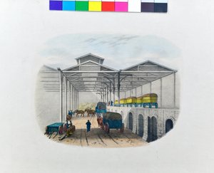 Vista do depósito de transferência de mercadorias, c.1830 (litografia sobre papel) de George Barnard