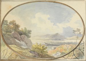 Conjunto de Paisagem numa Oval (Paisagem de Montanha Através de uma Janela Oval)