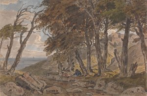 Números na margem de uma faixa arborizada, com o mar à esquerda de George Barret Jr.