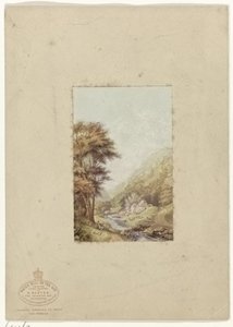 Paisagem montanhosa com riacho
Moinho de água sobre o Wye (título sobre o objecto) de George Baxter