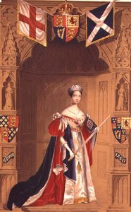 Rainha Vitória em um Garter Stall (litho colorido) de George Baxter