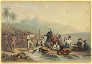A recepção do Rev. J. Williams, em Tanna nos Mares do Sul, um dia antes de ser massacrado de George Baxter