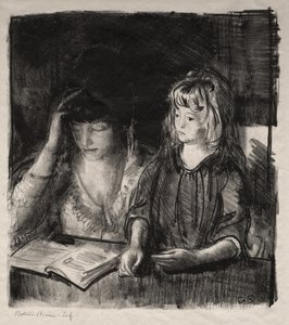 A Sra. Bellows a ler à sua filha Anne de George Bellows