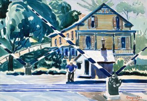 Railroad Crossing, The Berkshires, c.1925 (aguarela e lápis sobre papel) de George Benjamin Luks
