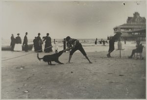 Menino e Cão, Cais de Ferro, Coney Island, Brooklyn, c.1885 (estampa de gelatina prateada impressa)