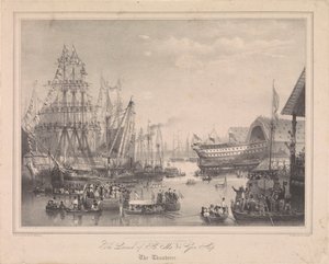 Lançamento do navio de 84 canhões HMS "Thunderer" em Woolwich Dockyard de George Bryant (after) Campion