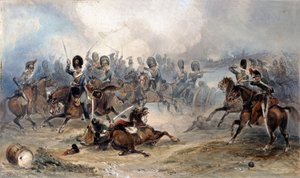 Capitão Norman Ramsay, artilharia a cavalo real, galopando sua tropa através do exército francês para segurança na batalha de Fuentes d&39;Onoro, 1811