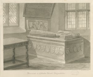 Igreja Ellastone - Monumento a Sir John Fleetwood: desenho em sépia, 1841