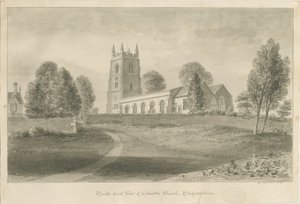 Igreja de Ellastone: desenho em sépia, 1841