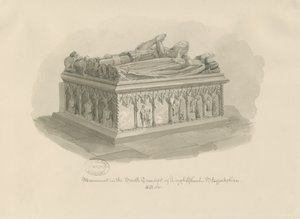 Igreja Leigh - Monumento de Sir John Aston: desenho em sépia, 1841