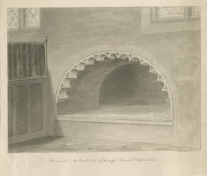 Igreja Penkridge - Monumento na Parede Sul: desenho em sépia, 1841