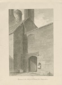 Pillaton Hall - Entrada da Capela: desenho sépia de George Buckler