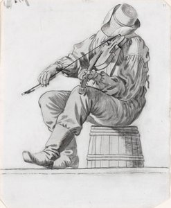 Violinista (estudo para The Jolly Flatboatmen) (reto) de George Caleb Bingham