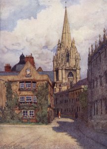 Oxford: Igreja de Santa Maria da esquina da Oriel Street e Merton Street, com o Oriel College à direita