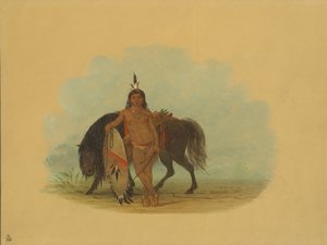 Um guerreiro Cheyenne descansando seu cavalo, 18611869. de George Catlin