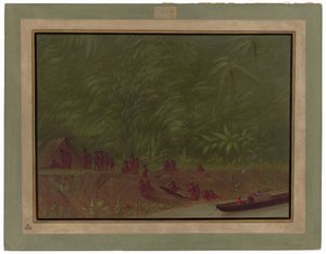 Um acampamento Mura - Esboço de um barco de George Catlin