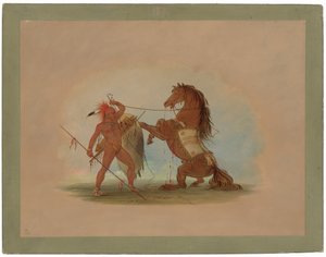 Um guerreiro Pawnee a sacrificar o seu cavalo favorito de George Catlin