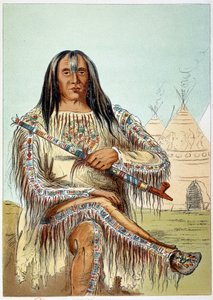 Índios americanos: Retrato de um líder da tribo Blackfoot (pés pretos) com cerca de 50 anos. Ilustração de George Catlin (1794-1872)