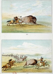 Índios americanos: caça ao bisonte. Ilustração de George Catlin (1794-1872) de George Catlin