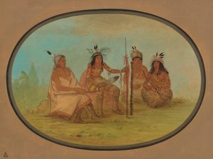 Um chefe Ojibbeway envelhecido e três guerreiros, 18611869. de George Catlin