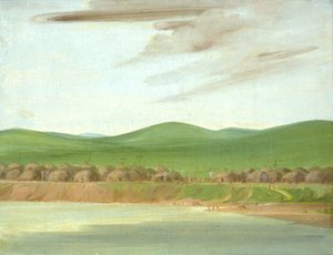 Aldeia Arikara de alojamentos cobertos de terra, 1600 milhas acima de St. de George Catlin