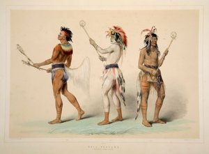 Jogadores de bola, bar. Litografia colorida de 1845. de George Catlin
