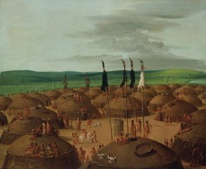 Vista aérea da aldeia Mandan, 1800 milhas acima de St. Louis de George Catlin