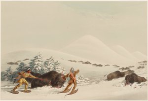 Caça ao bisonte com raquetes de neve de George Catlin