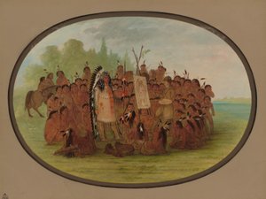 Catlin pintando o retrato de Mah-to-toh-pa - Mandan, 18611869. de George Catlin