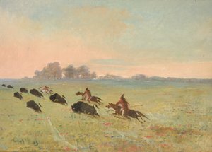 Índios comanches perseguindo búfalos de George Catlin